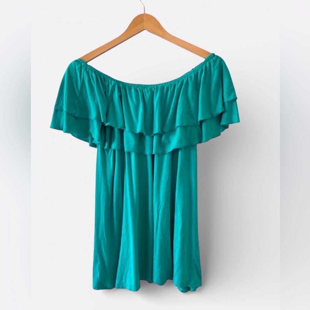 Chelsea & Theodore, Off The Shoulder Ruffle Top, Women’s, Large, Boho, Teal